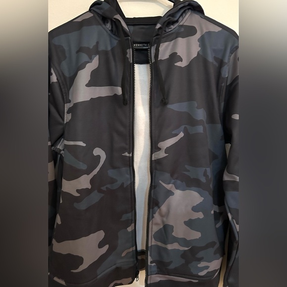 NWT Kenneth Cole Jacket Green & Gray Camouflage Hooded Zip Up Men’s Small - Picture 10 of 12